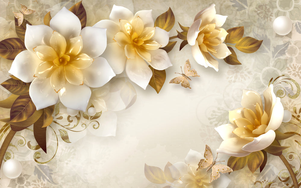 Gold & White 3D Floral Design Print 100% Australian Made