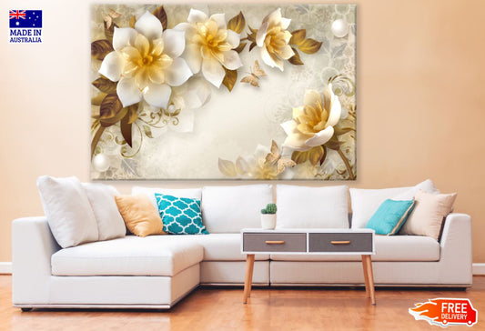 Gold & White 3D Floral Design Print 100% Australian Made