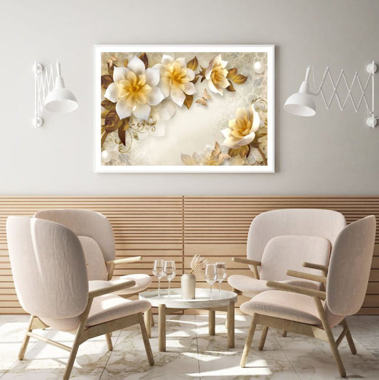 Gold & White 3D Floral Design Home Decor Premium Quality Poster Print Choose Your Sizes