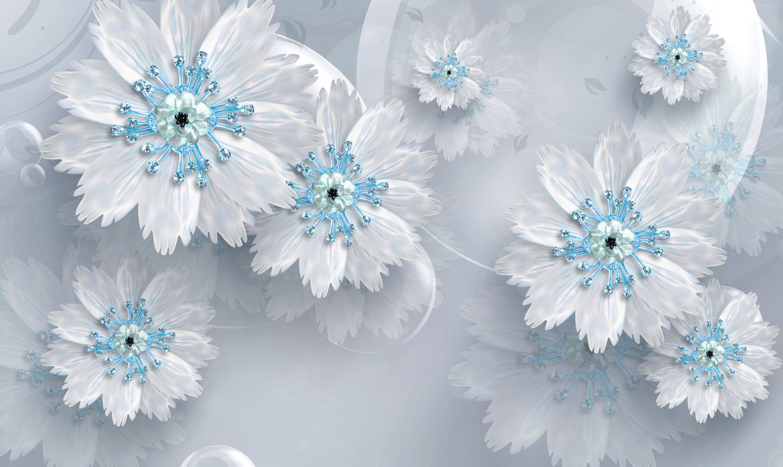 White Blue 3D Floral Design Print 100% Australian Made