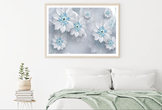 White Blue 3D Floral Design Home Decor Premium Quality Poster Print Choose Your Sizes