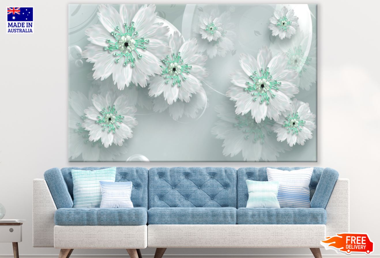 Green & Whiite Floral 3D Design Print 100% Australian Made