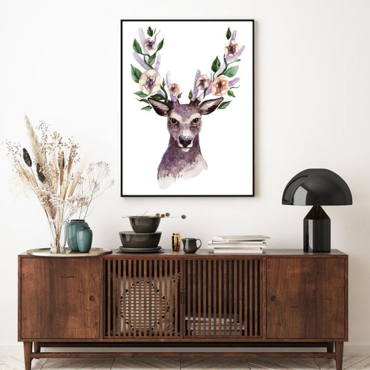 Deer with Floral Antler Colorful Home Decor Premium Quality Poster Print Choose Your Sizes