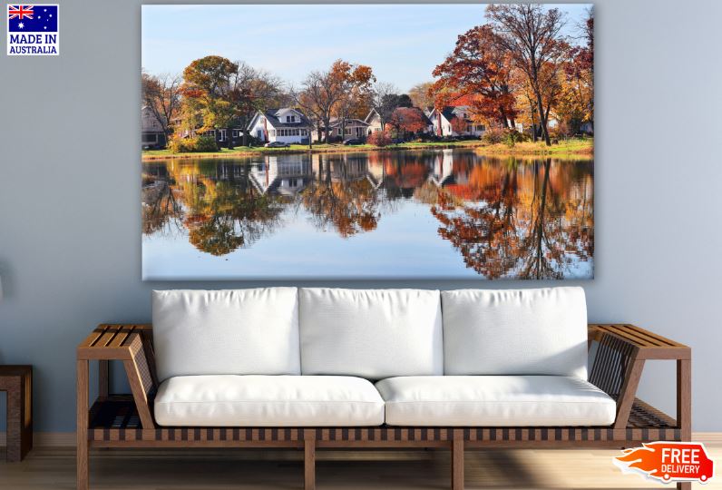Houses Near Lake Scenery Photograph Print 100% Australian Made