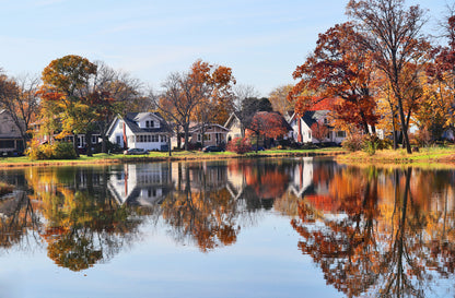 Houses Near Lake Scenery Photograph Print 100% Australian Made