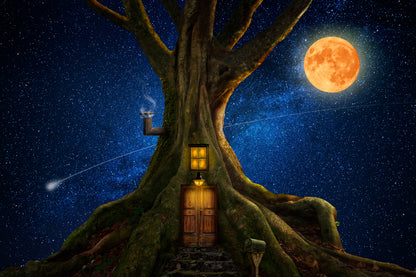 Tree House night Moon Photograph Print 100% Australian Made