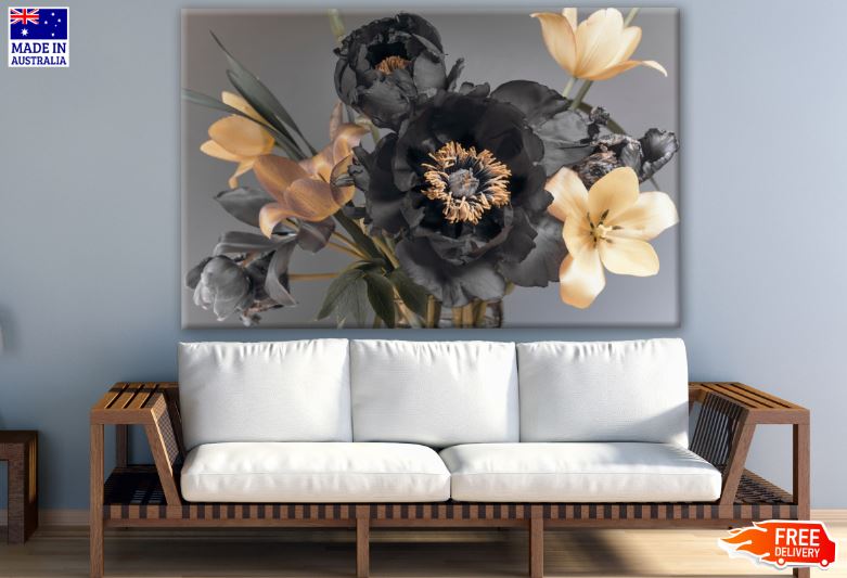 Black & Gold Flowers Photograph Print 100% Australian Made