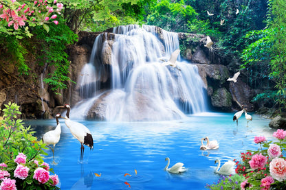 Waterfall & Birds Scenery View Print 100% Australian Made