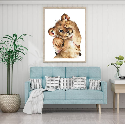 Lion Cub Watercolor Painting Home Decor Premium Quality Poster Print Choose Your Sizes