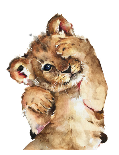 Lion Cub Watercolor Painting Print 100% Australian Made