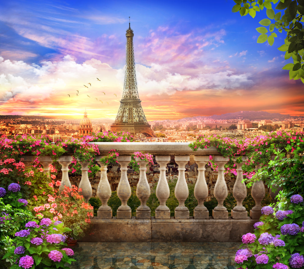 Square Canvas Eiffel Tower View from Floral Balcony High Quality Print 100% Australian Made