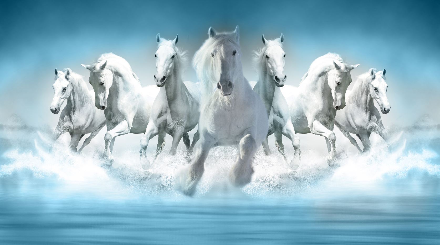 Horses Running on Water View Home Decor Premium Quality Poster Print Choose Your Sizes
