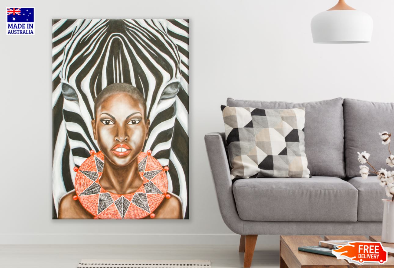 African Woman & Zebra Portrait Print 100% Australian Made