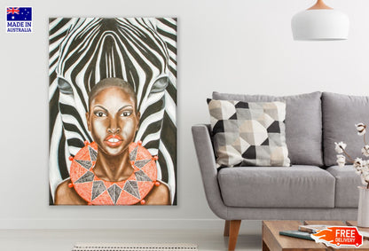African Woman & Zebra Portrait Print 100% Australian Made