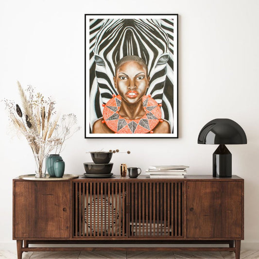 Zebra & Girl Portrait Watercolor Home Decor Premium Quality Poster Print Choose Your Sizes