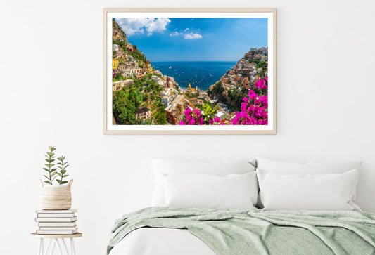 Houses on Mountains Near Sea View Home Decor Premium Quality Poster Print Choose Your Sizes