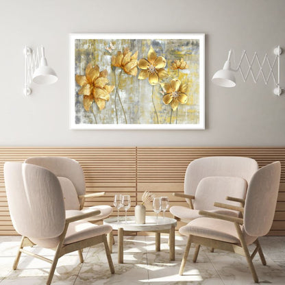 Gold Flowers Abstract Design Home Decor Premium Quality Poster Print Choose Your Sizes