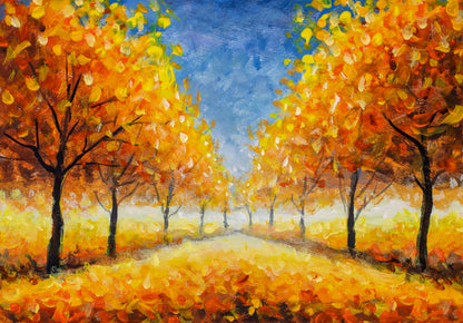 Orange Leaves Tree Oil Painting Row Print 100% Australian Made