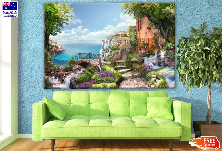 Village Houses & Nature View Digital Art Print 100% Australian Made