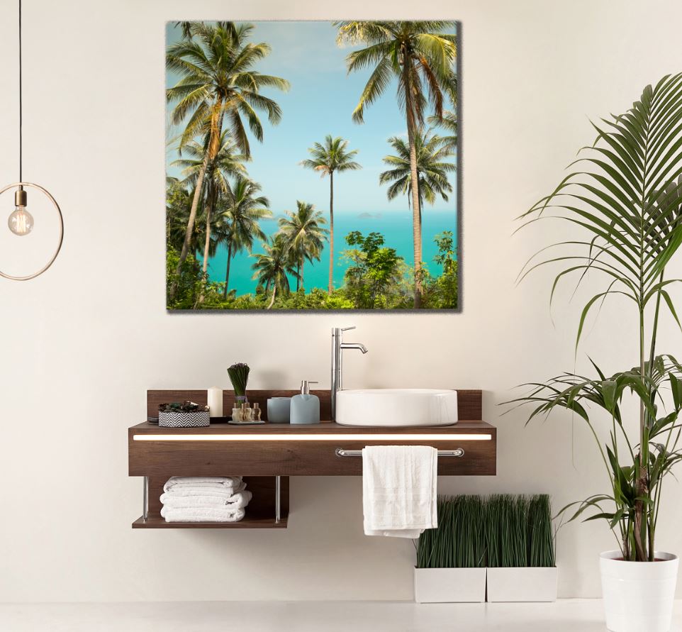 Square Canvas Palm Trees & Sea Scenery Photograph High Quality Print 100% Australian Made