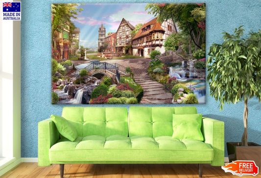 Village Houses & Nature View Digital Art Print 100% Australian Made