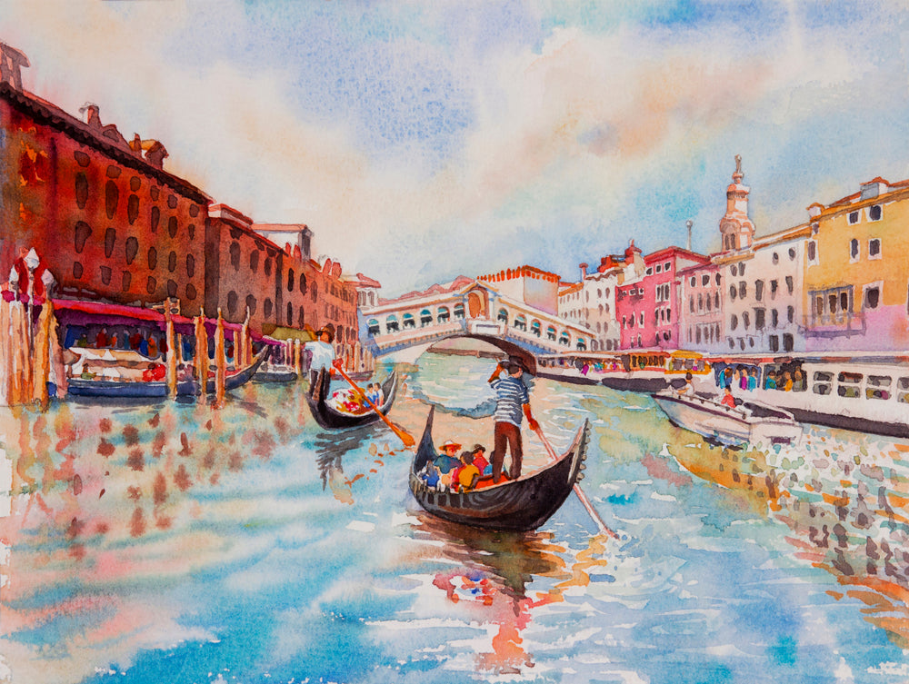 Gondolas on Canal Oil Painting Home Decor Premium Quality Poster Print Choose Your Sizes