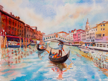 Gondolas on Canal Oil Painting Home Decor Premium Quality Poster Print Choose Your Sizes