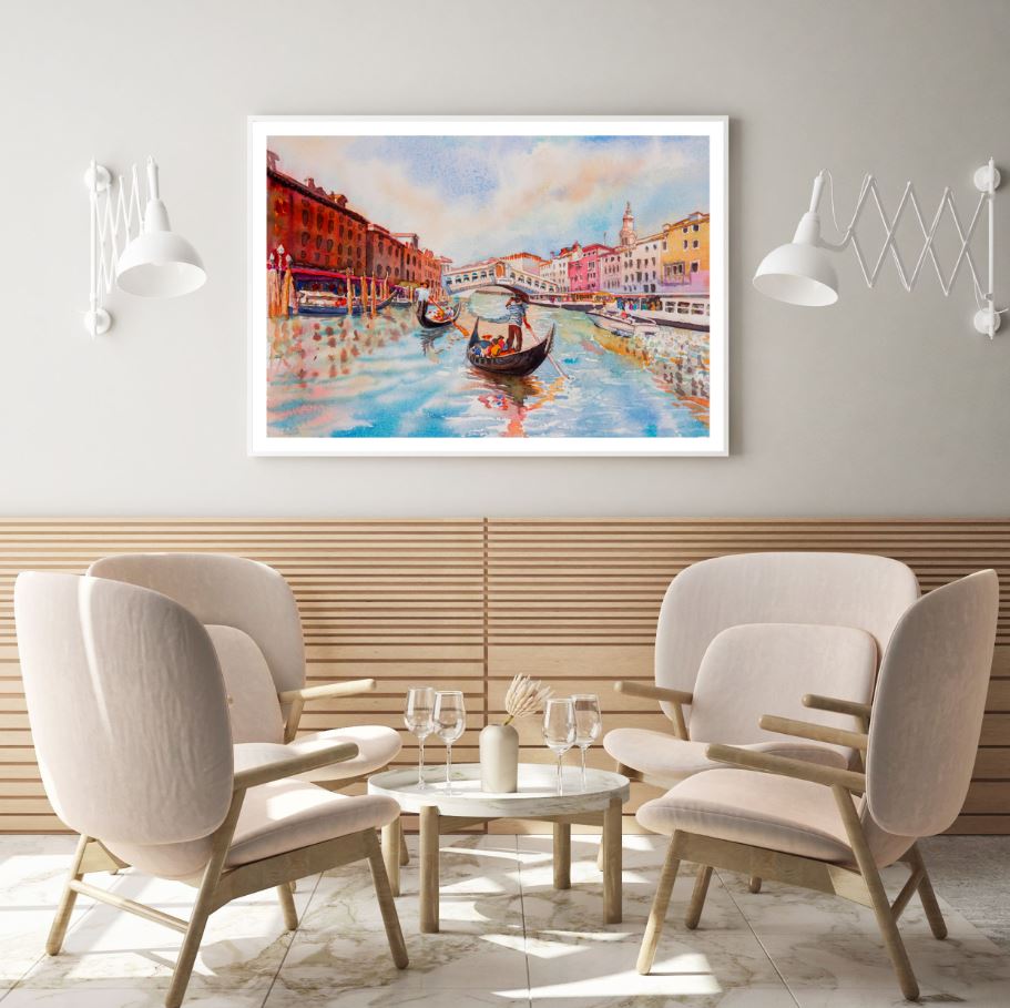 Gondolas on Canal Oil Painting Home Decor Premium Quality Poster Print Choose Your Sizes
