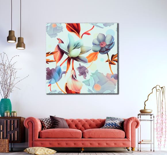 Square Canvas Colorful Floral Design High Quality Print 100% Australian Made