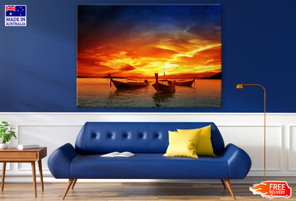 Boats on Sea Sunset Photograph Print 100% Australian Made