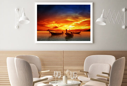 Boats on Sea Sunset Photograph Home Decor Premium Quality Poster Print Choose Your Sizes