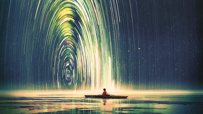 Boat on a Lake & Abstract Spiral Design Print 100% Australian Made