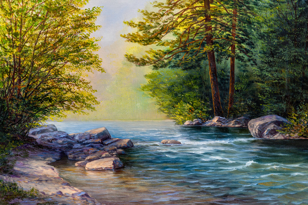 River in Forest Oil Painting Home Decor Premium Quality Poster Print Choose Your Sizes