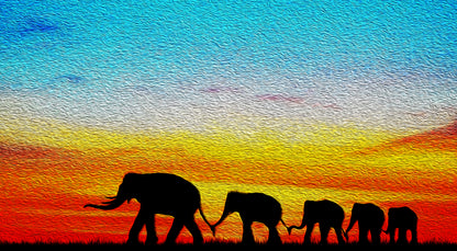 Elephants Walking in Sunset Print 100% Australian Made