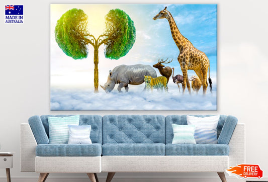 Animals with Kidney Shaped Tree Print 100% Australian Made