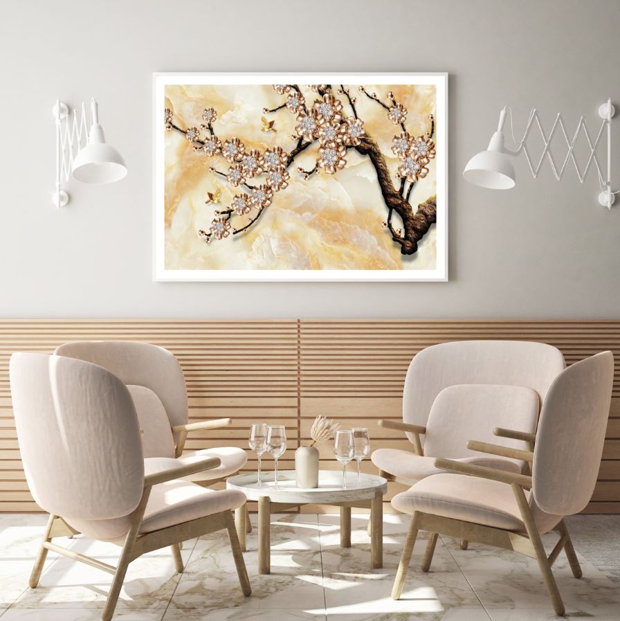 Gold Floral Tree Abstract Design Home Decor Premium Quality Poster Print Choose Your Sizes