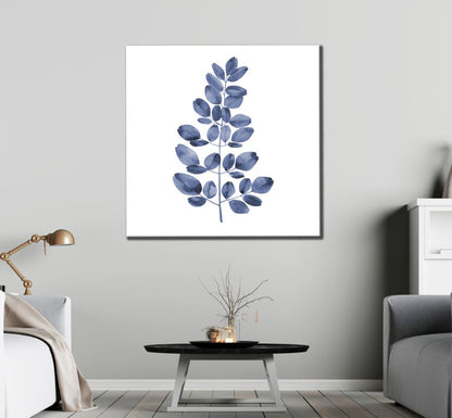 Square Canvas Leaves Blue Watercolor Painting High Quality Print 100% Australian Made