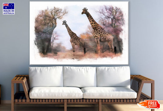 Giraffes in Forest Painting Print 100% Australian Made