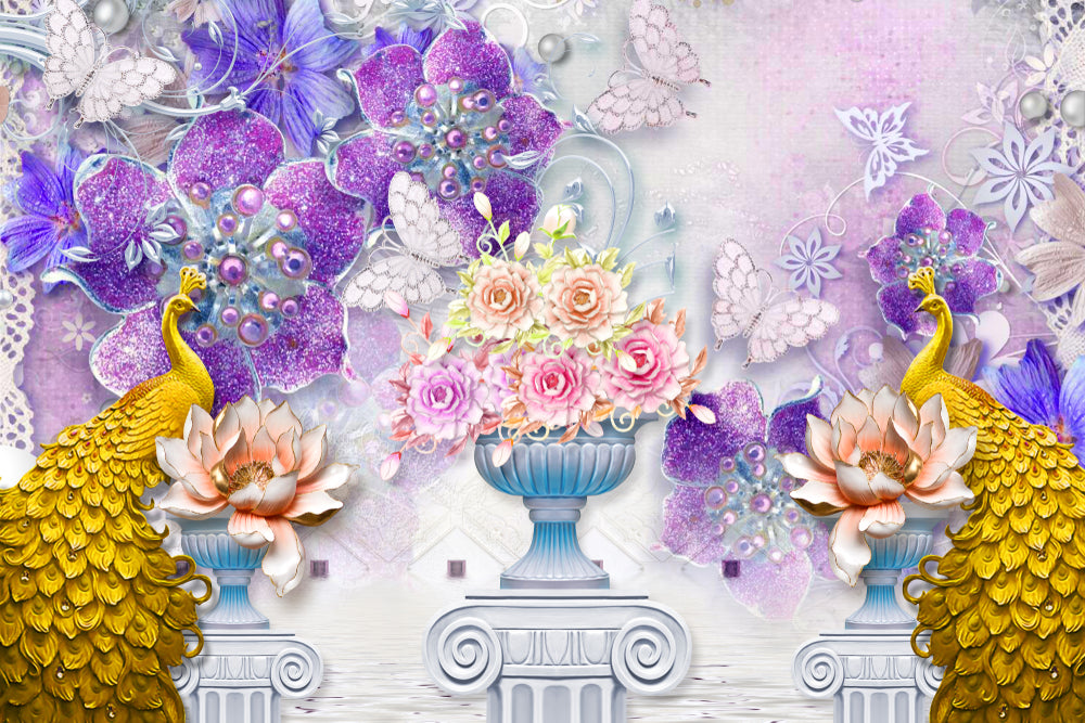 Peacock & Flowers 3D Design Home Decor Premium Quality Poster Print Choose Your Sizes