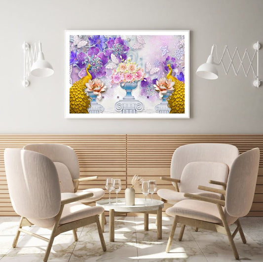 Peacock & Flowers 3D Design Home Decor Premium Quality Poster Print Choose Your Sizes