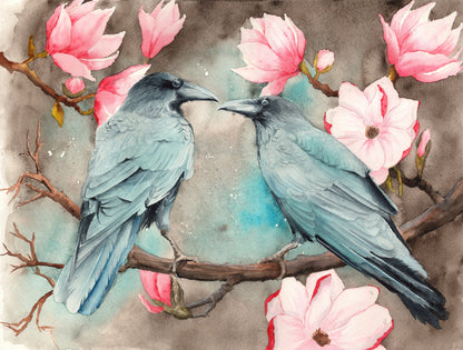 Two Ravens On The Magnolia Branch Painting Print 100% Australian Made