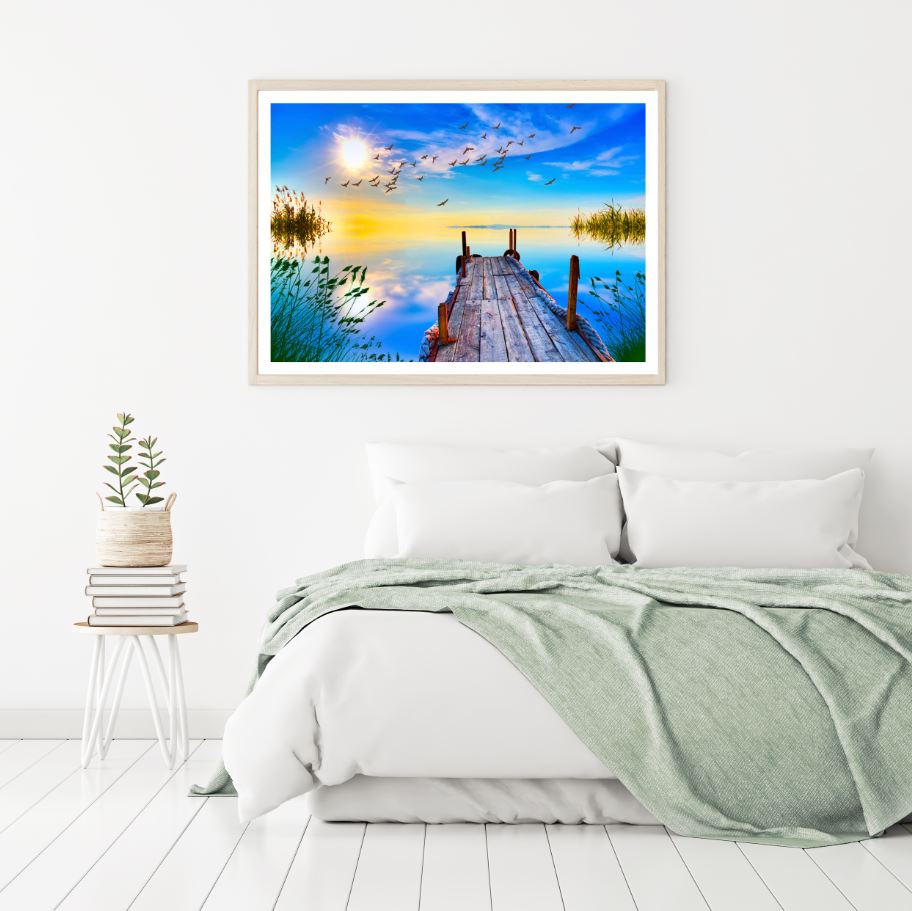 Wooden Pier Over Lake Sunset View Home Decor Premium Quality Poster Print Choose Your Sizes