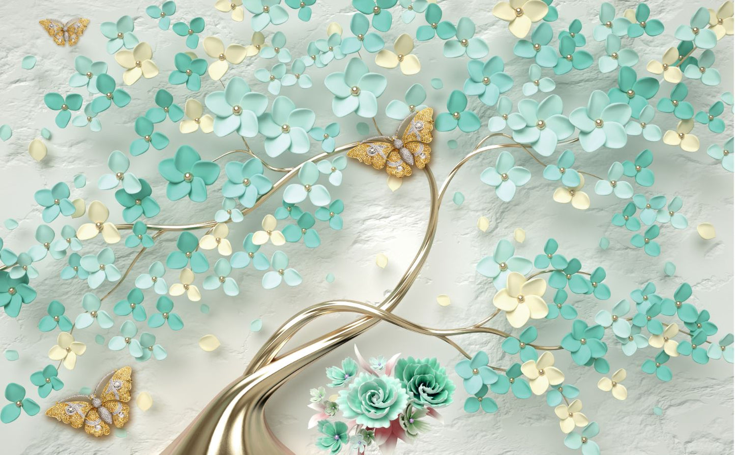 Blue Tree & Gold Butterfly 3D Art Home Decor Premium Quality Poster Print Choose Your Sizes