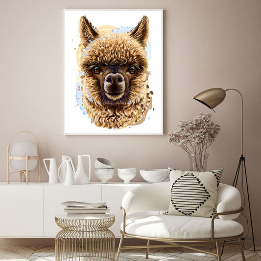 Alpaca Portrait Watercolor Paint Home Decor Premium Quality Poster Print Choose Your Sizes
