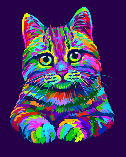 Abstract Neon Multicolour Cat Portrait Art Print 100% Australian Made