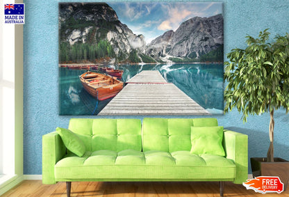 Boats on Lake with Mountain View Photograph Print 100% Australian Made