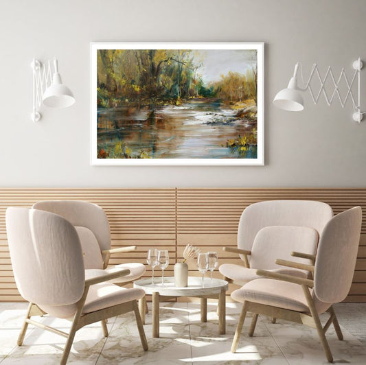 River & Forest Oil Painting Home Decor Premium Quality Poster Print Choose Your Sizes