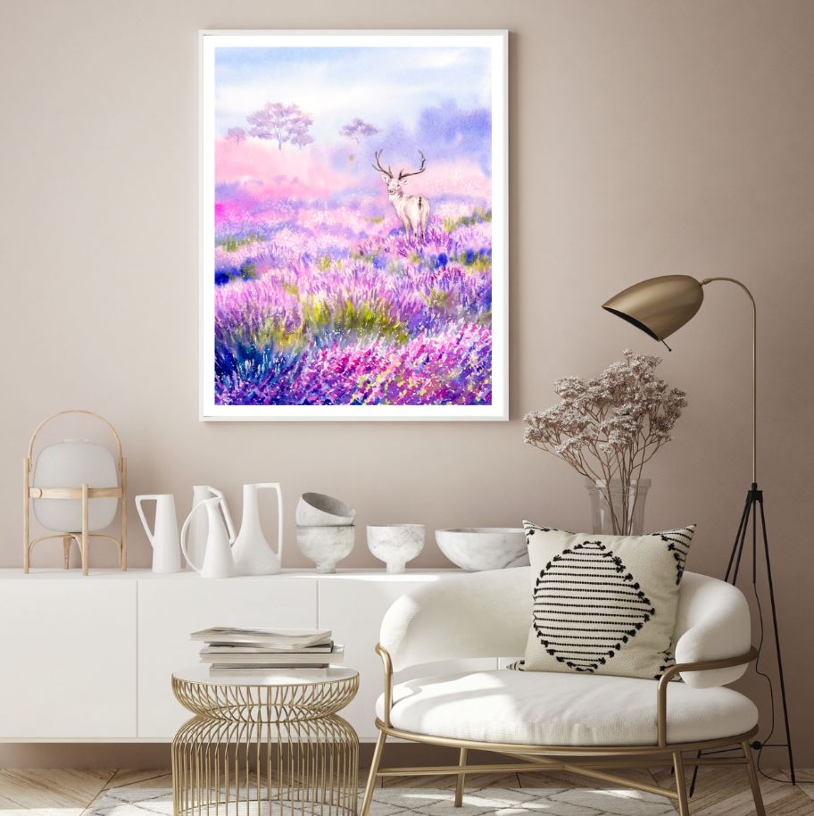 Deer in Flower Field Painting Home Decor Premium Quality Poster Print Choose Your Sizes
