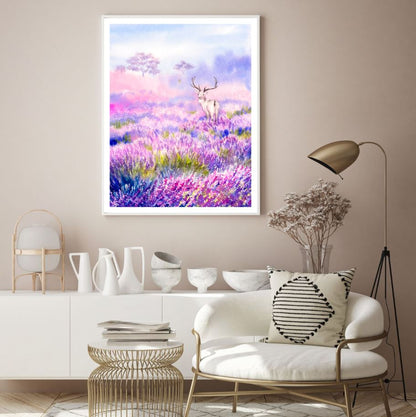 Deer in Flower Field Painting Home Decor Premium Quality Poster Print Choose Your Sizes