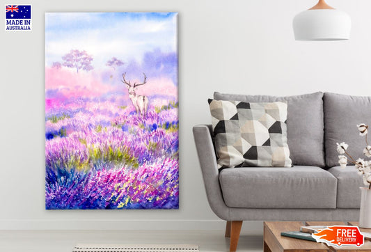 Deer in Flower Field Painting Print 100% Australian Made